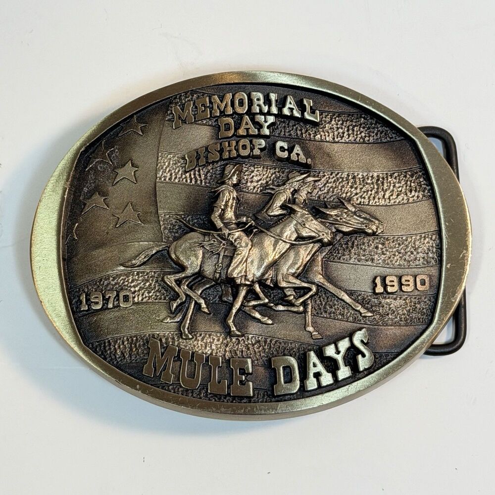 Vintage 1990 MULE DAYS BISHOP CALIF. Belt Buckle Solid Brass Made in USA